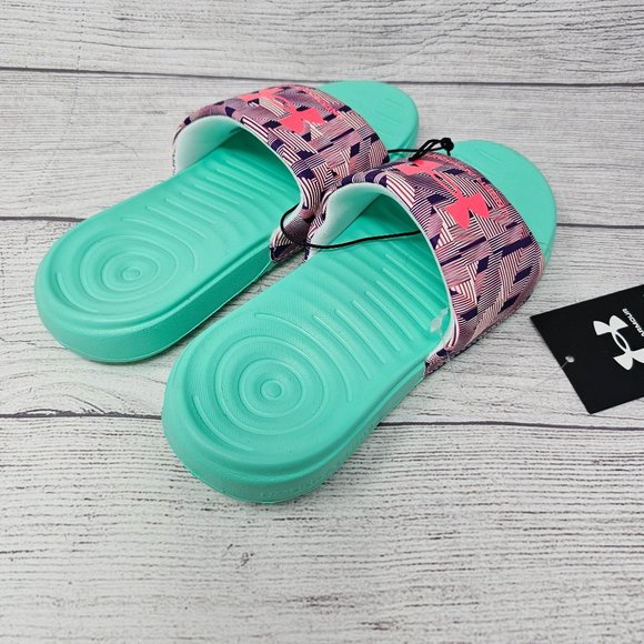 UNDER ARMOUR GIRLS ANSA PRINT SPORT SLIDES KIDS SIZE 1 - Picture 9 of 10